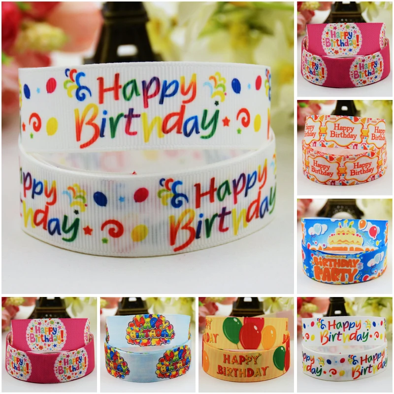 22mm 25mm 38mm 75mm Ruban Happy Birthday Cartoon Character printed Grosgrain Ribbon party decoration 10 Yards Mul103