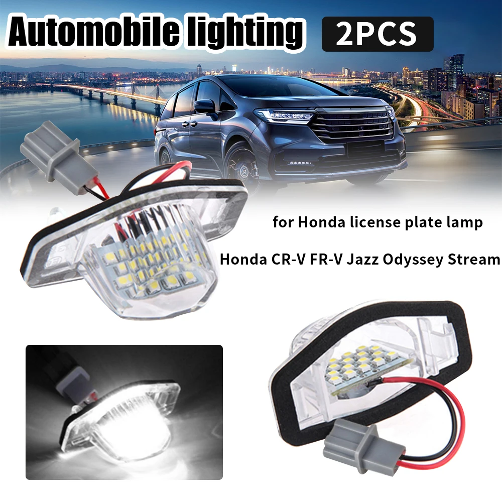 2Pcs Car Number License Plate LED Light For Honda Crv Fit Odyssey Jazz Hrv Frv CR-V Stream 12V SMD 18 LED Number Lamp