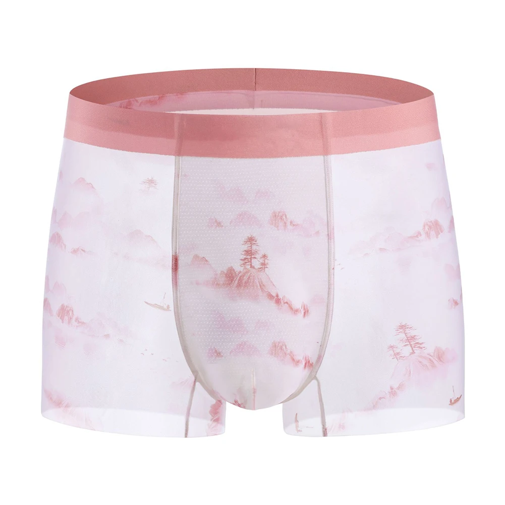 

Men Seamless Briefs Ultra-thin Lingerie Soft Trunks Ice Silk Underwear Print Bulge Pouch Boxer Shorts Underpants Men's Clothing