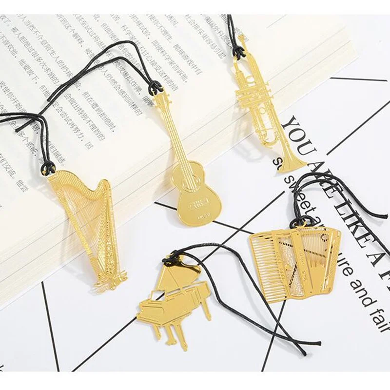 Exquisite Piano Guitar Bookmark Beautiful Instrument Organ Harp Violin Trumpet Musial Bookmarks for Books Clip Music Stationery