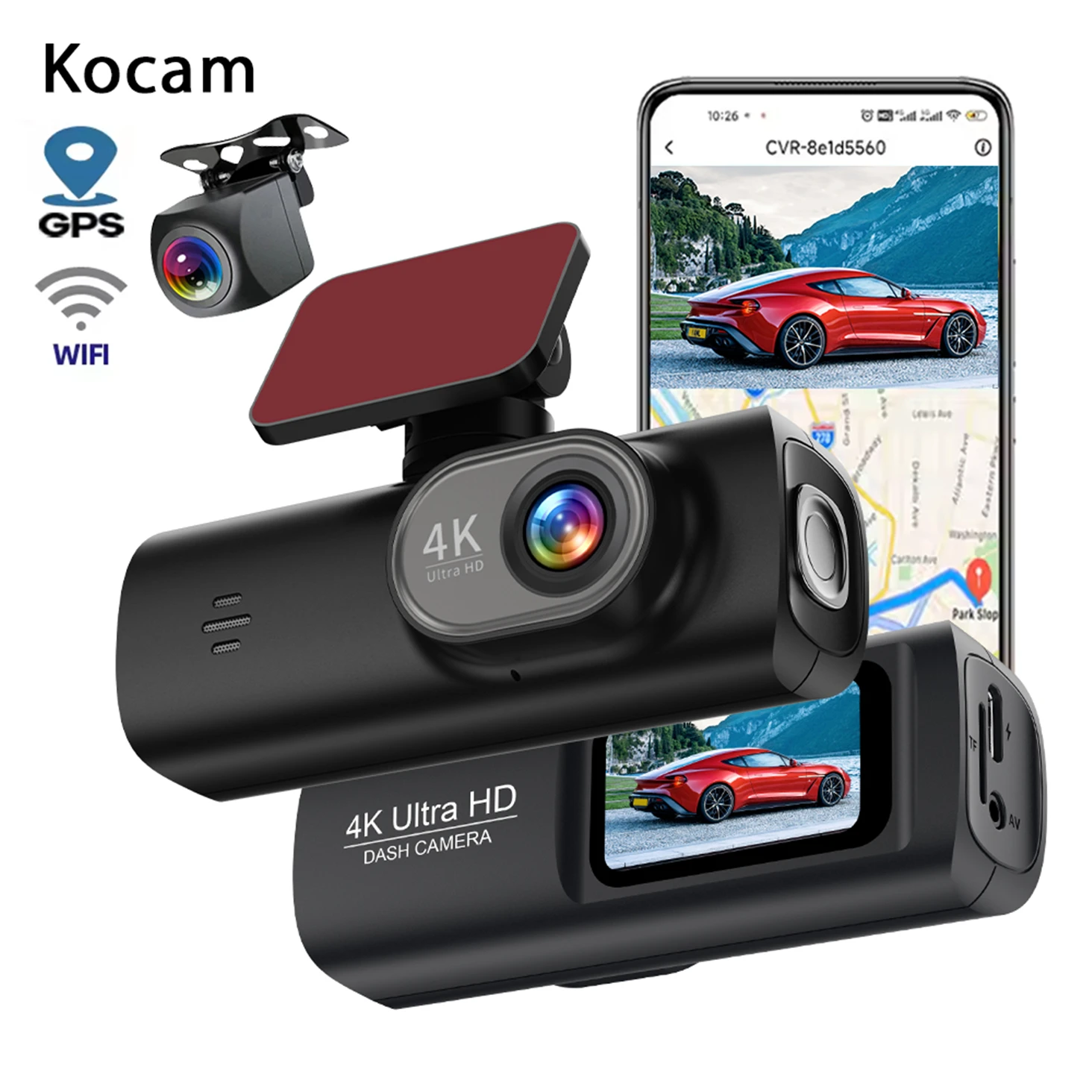 

Kocam Dash Cam Dual Lens WiFi 4K UHD Recording Car Camera DVR Night Vision Video Recorder Support GPS 24H Parking
