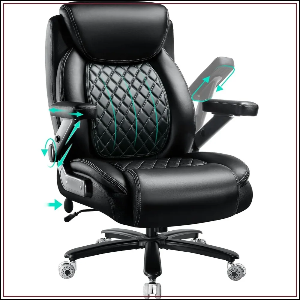 Big and Tall office chair 5D Flip Arms, Pocket Spring Cushion, Lumbar Support, Dual Rubber Wheel