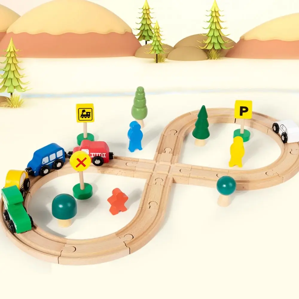 Treno in legno per bambini a forma di 8 Assemblaggio fai-da-te Educazione precoce Formazione del pensiero Pista del treno Giocattolo Puzzle Luce di segnalazione
