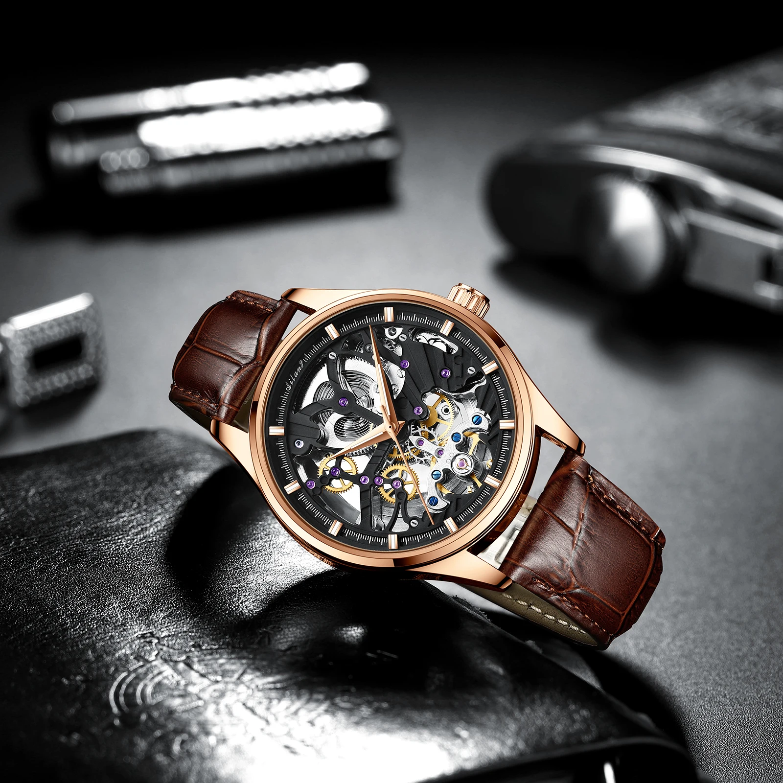 

AILANG Brand Men's High-End Fashion Fully Automatic Mechanical Watch, Waterproof Hollow Luminous Stylish Wristwatch