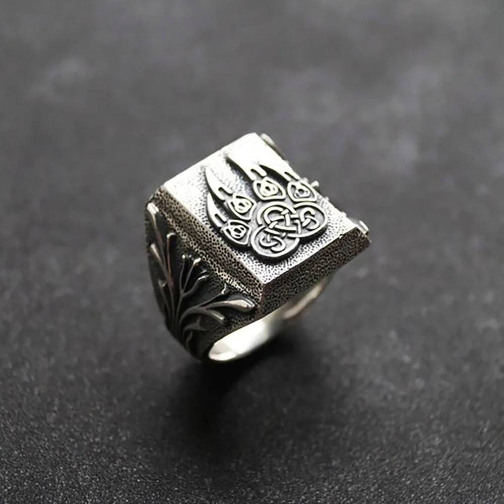 Antique Silver Color Handmade Carved Viking Ring For Men Vintage Black Claw Rings Punk Hip Hop Trendy Jewelry