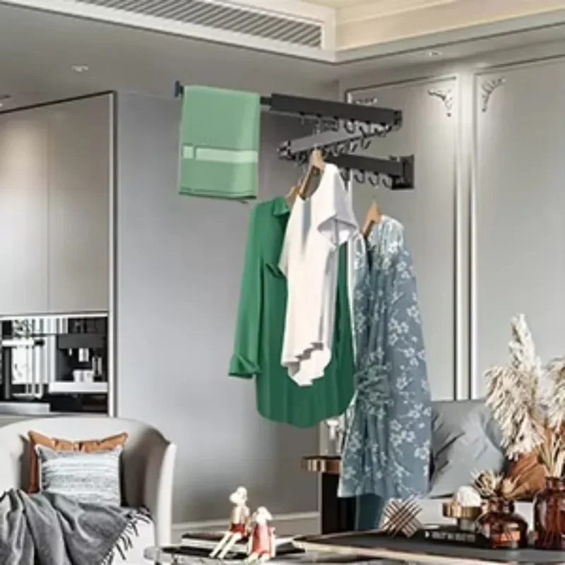 Folding wall hanging telescopic cloth drying rack