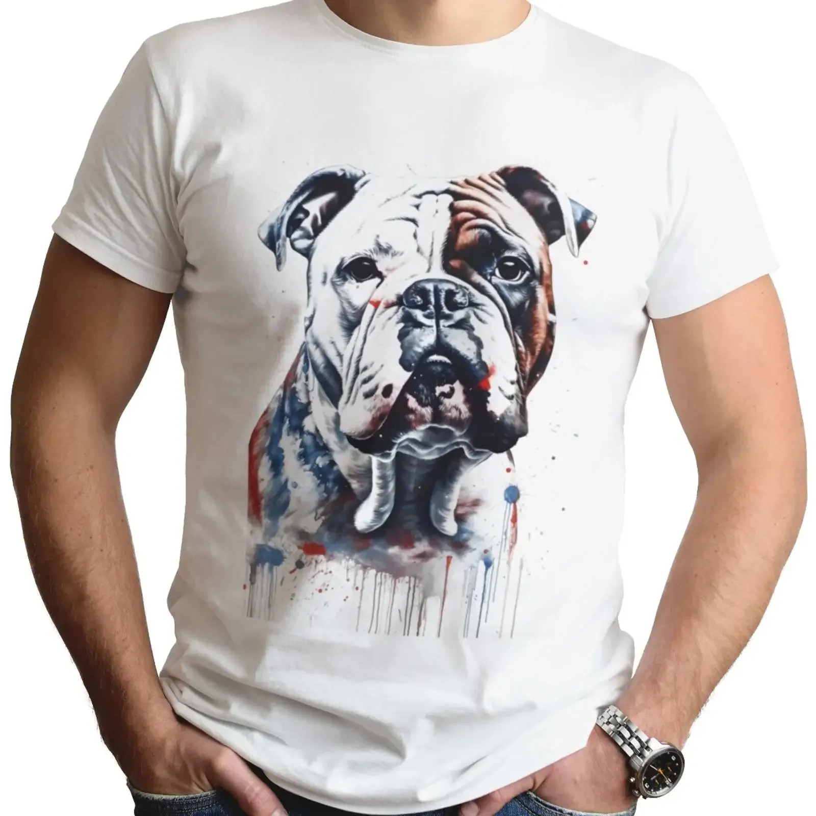 Britische Bulldogge T Shirt Kunst Großbritannien Patriot Hundeliebhaber Haustier England Top vintage Washed streetwear fashion