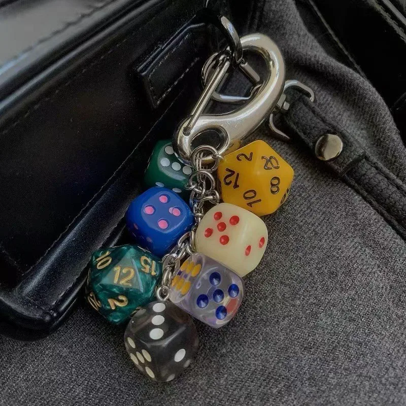 Punk Hiphop Black Dice No. 8 Billiard Keychain Y2K Pink Lucky Dice Starburst Pendant Bag Charms Hanging Ornament Accessorie Gift image 2