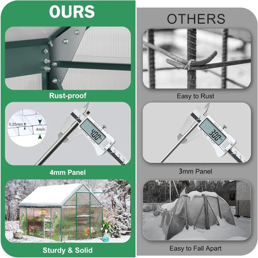 دفيئة متينة من البولي كربونات، 10 × 6 أقدام، خارجية شديدة التحمل مع تهوية مزدوجة، باب قابل للقفل، وألواح جدارية مزدوجة #5