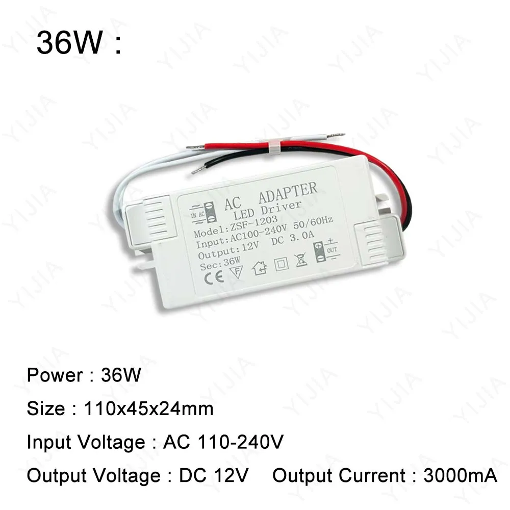 طاقة محرك LED 6 واط 12 واط 24 واط 36 واط 48 واط 60 واط تيار متردد 220 فولت 1 أمبير - 5 أمبير محول إضاءة شريط إضاءة LED #5