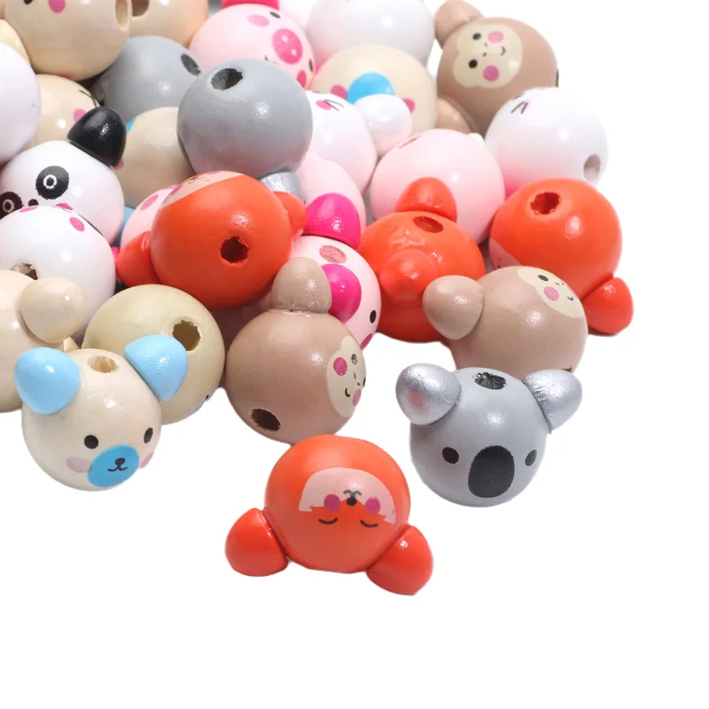 10pcs 20-28mm Animal Various Style Cartoon Wooden Beads For DIY Jewelry Necklace Bracelet Making Pacifier Clip Handmade Woodwork