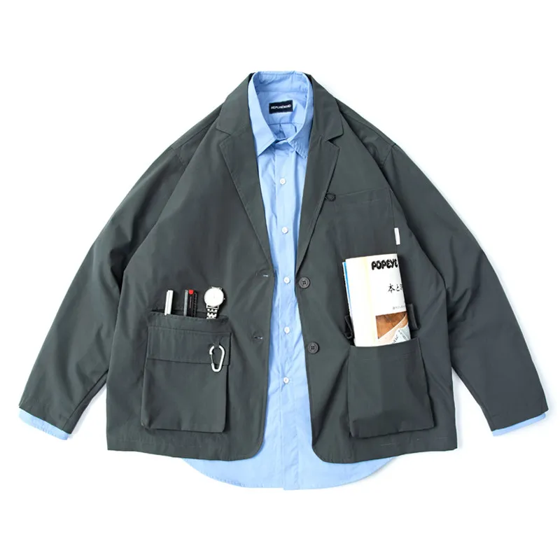 Japanese Retro Outdoor Functional Cityboy Loose Suit Jacket Men's Loose Multi Pocket Workwear Blazers