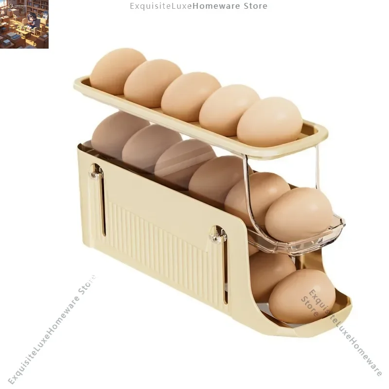 

Egg storage box, slide type egg roller, fresh-keeping refrigerator three-layer large-capacity folding rolling egg rack holder