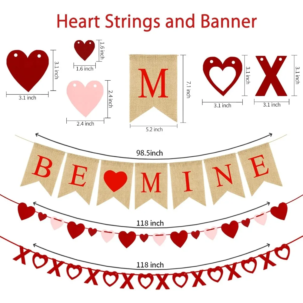 4 قطعة مجموعة زينة عيد الحب لا تتطلب لتقوم بها بنفسك BE MINE Love Heart XO Garlands راية للمنزل الفصول الدراسية مكتب الزفاف جزء #2