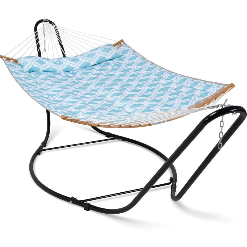 Double Hammock with Curved Spreader Bar, Hammock with Stand Included 2 Person, Patent Pending