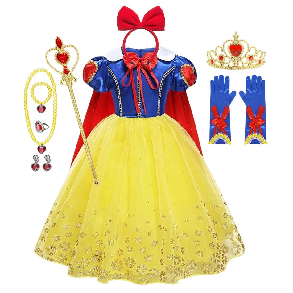 2024 Girls Snow White Princess Dress Mesh Clothes Vestidos Kids Christmas Halloween Carnival Cosplay Costume