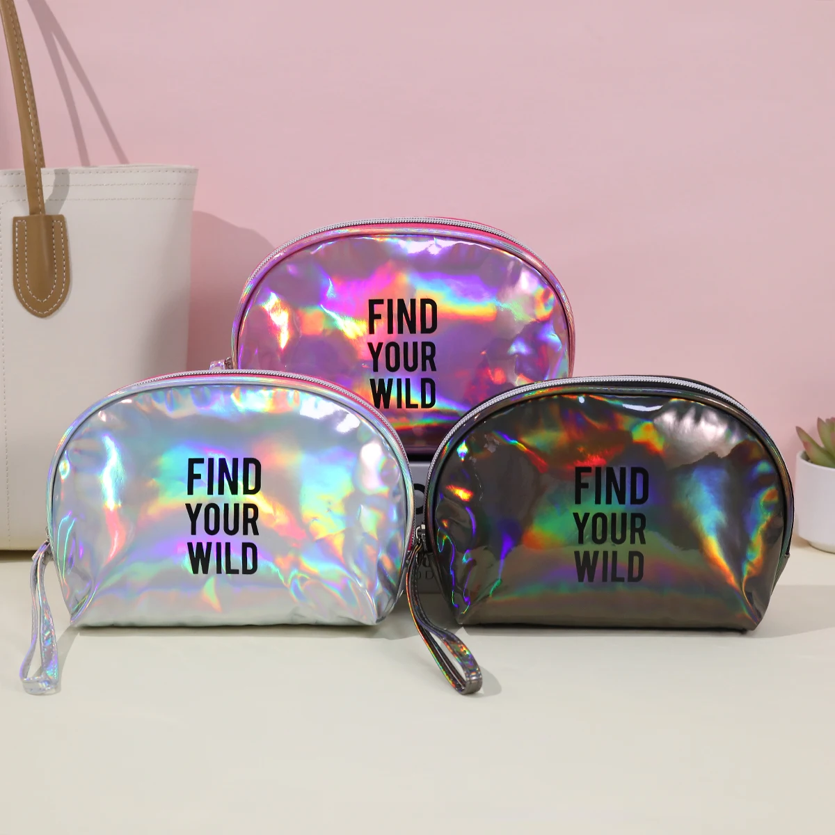 Solid Color Letter Laser Makeup Bag Ins Style Portable Travel Toiletry Storage Bag Makeup Activity Gift Bag Wholesale
