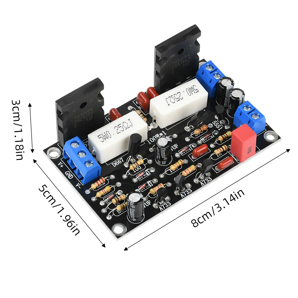 Single Channel High-power Amplifier Board DC-10V-45V 2SC5200+2SA1943 HIFI Audio Amplifier Module 100W