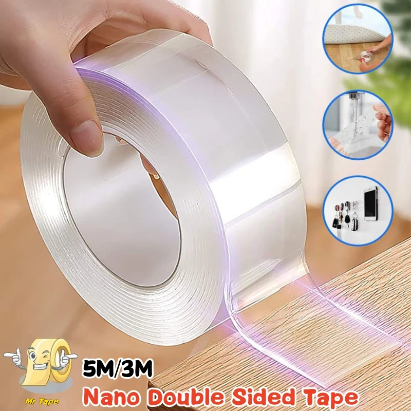 Double Sided Tapes Transparent Waterproof Reusable Nano Tape Strong Sticky Glue Car Ornament Kitchen Bathroom Traceless Stickers