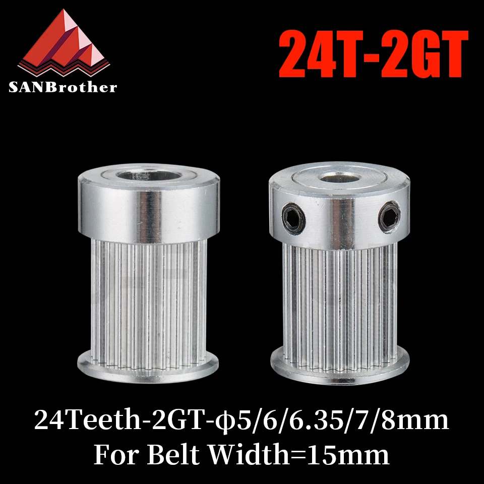 

24 Teeth 2GT Timing Pulley Bore 5mm 6mm 6.35mm 8mm for width 15mm GT2 Synchronous Belt Small Backlash Gear 24Teeth 24T