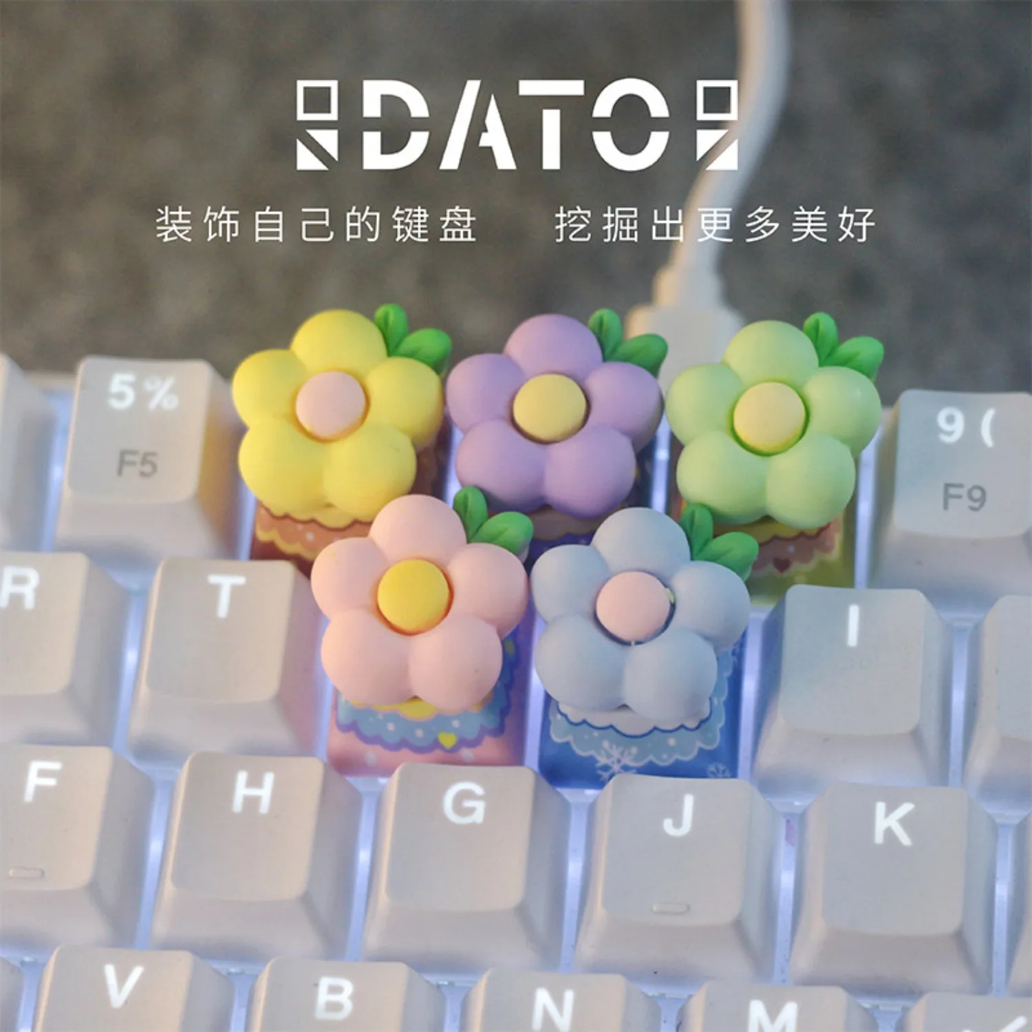 Cute Flower Artisan Keycap Universal Height Cross MX Switch Mechanical Keyboard Valentine Gift Gaming Keyboard Accessories