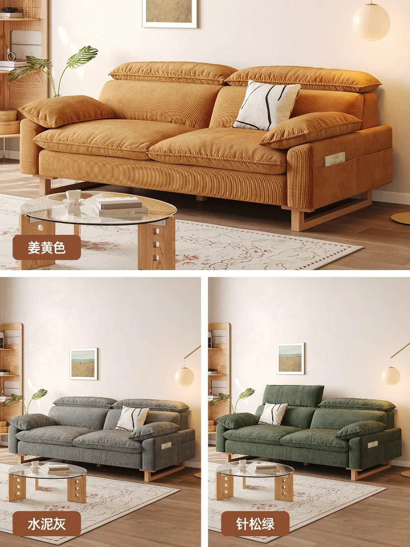 Sofa living room simple modern cat scratching cloth sofa Japanese retro corduroy high backrest straight row sofa