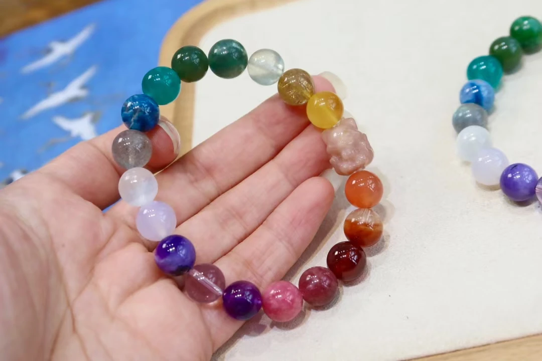 

10mm Natural Rainbow Mixed Stone Jade Moonstone Kyanite Amber Charoite Bracelet Jewelry AAAAAA