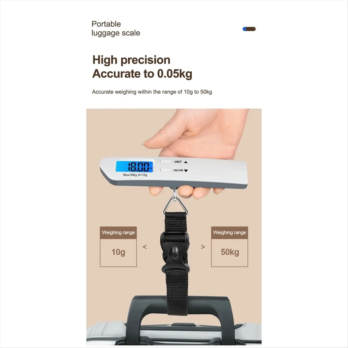 50kg Portable Luggage Scale High Blue Backlight Travel Digital Hanging Scales LCD Display Electronic Fishing