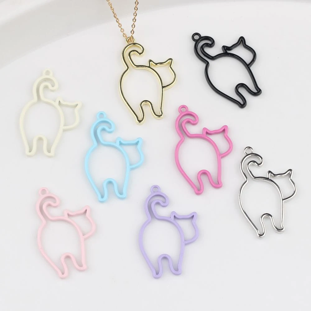 10pcs Simple Cute Hollow Cat Shape Pendant Earring Necklace Bracelet Jewelry Making Accessories Handmade DIY Ornament Craft