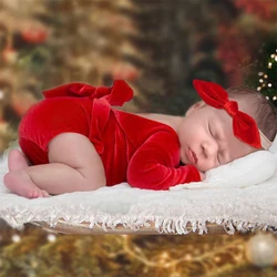 Ylsteed Newborn Christmas Photography Clothes Baby Girl Back Bow Red Romper with Rabbit Headband