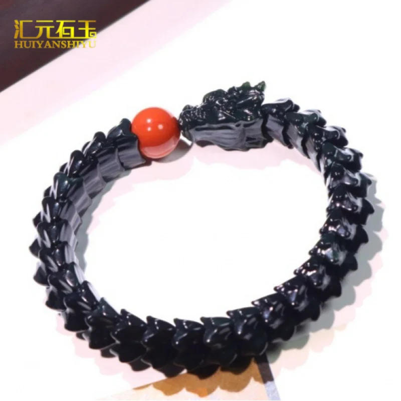 

Natural Hetian Ink Exquisite Carving Black Sheep Fat Jade Bracelet