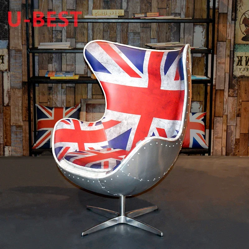 Factory wholesale vintage aluminum jacobsen retro swivel aviator egg chair leather leisure living room furniture muebles