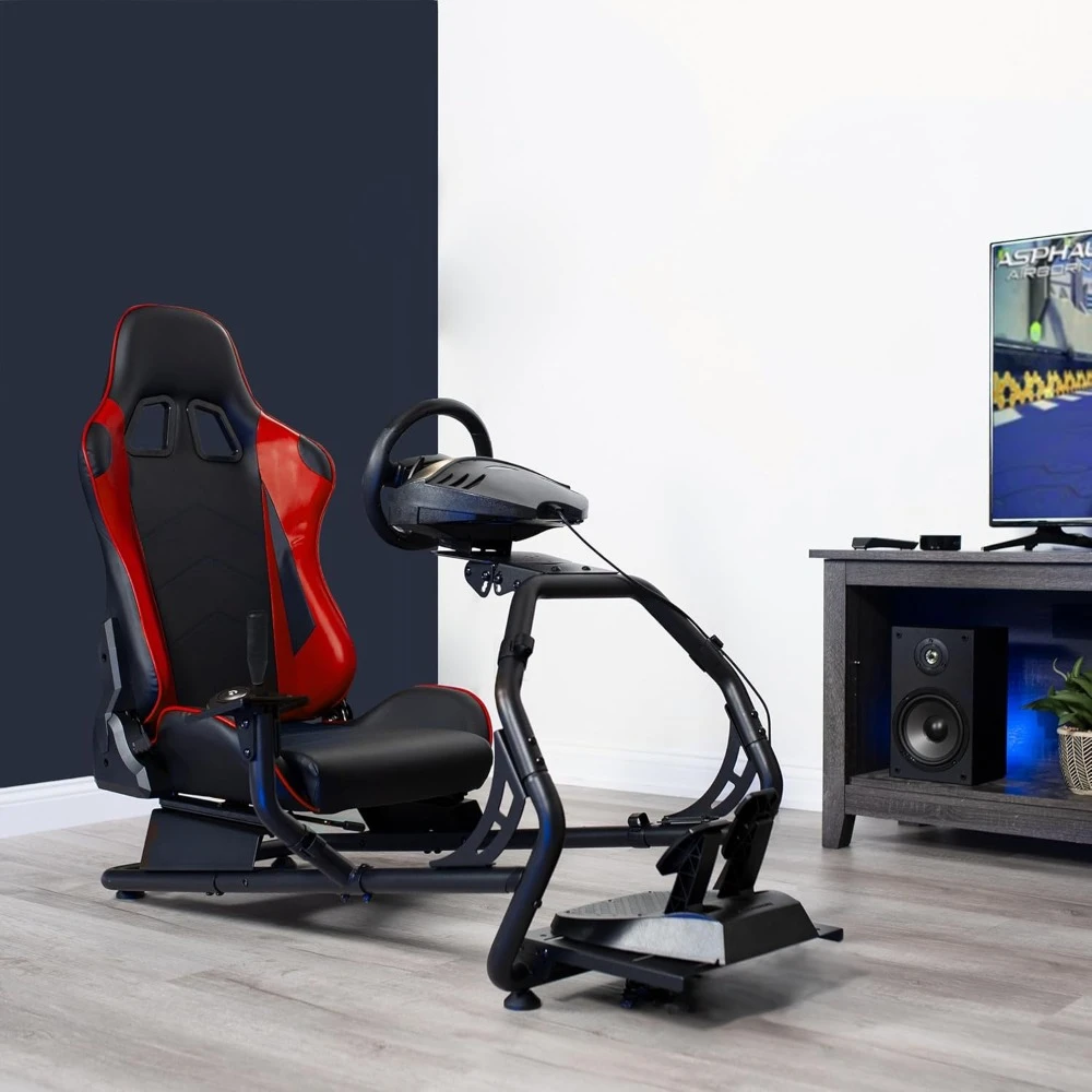 Racing Simulator Cockpit with Wheel Stand, Gear Mount, Chair and Frame Only, Racing Style Reclining Seat