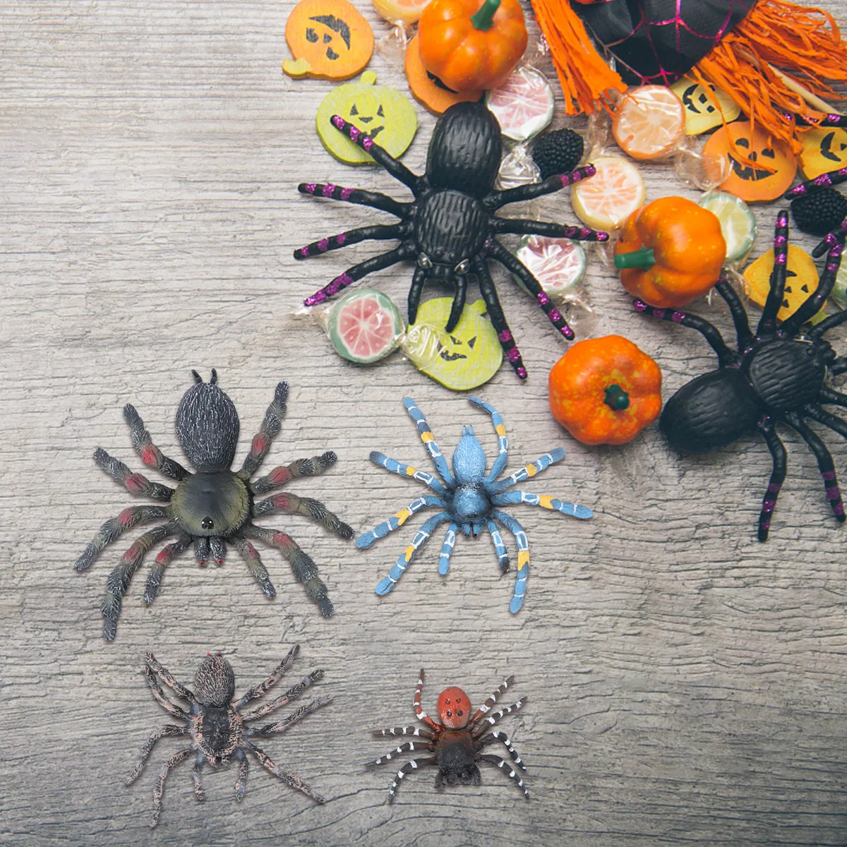 

4 Pcs Giant Fake Spider Artificial Halloween Scary Articulated Toy Realistic Decor Decorations Lifelike Toys