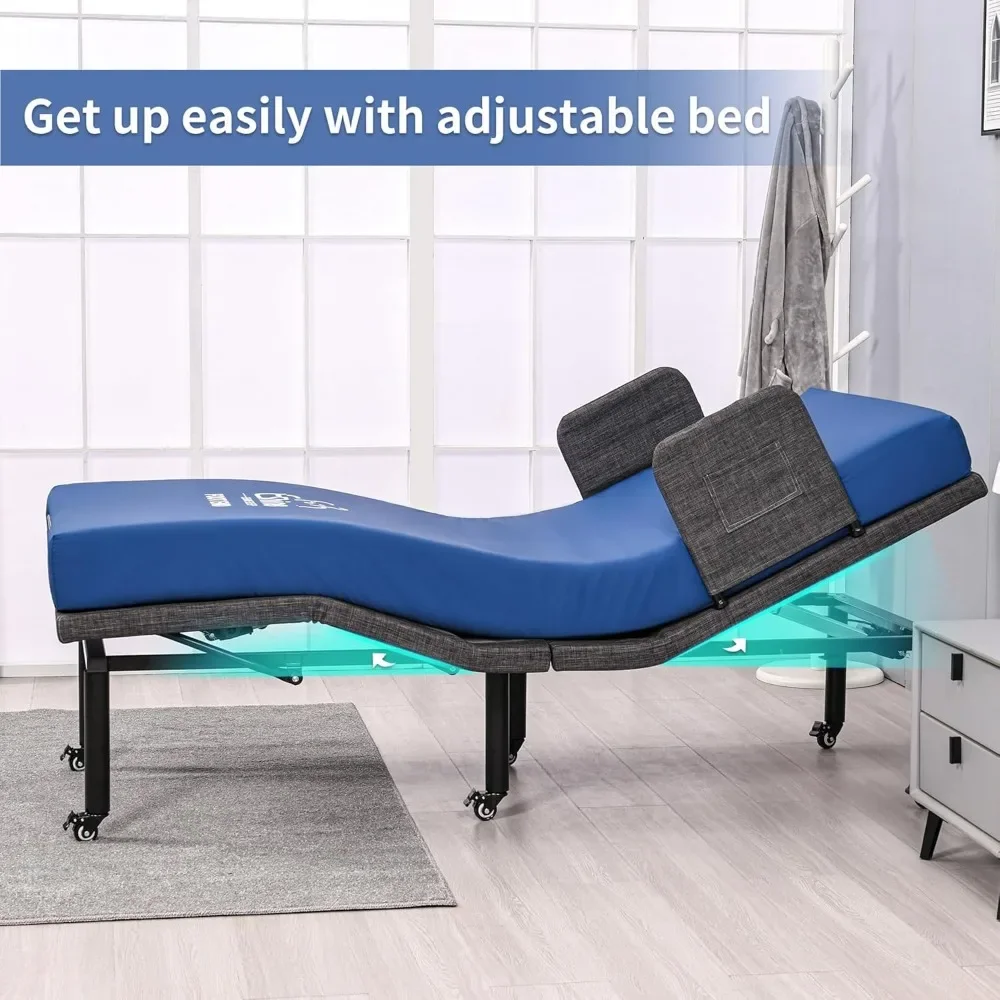 Cadre de lit réglable avec matelas d'hôpital, hauteur réglable avec roues, veilleuse, 6 ", R64