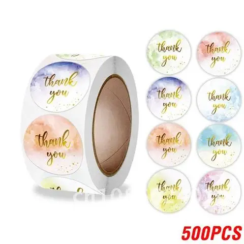 100-500pcs Thank You Watercolor Stickers Seal Labels for Small Business Floral Designers Artist Party Decoration Sticker