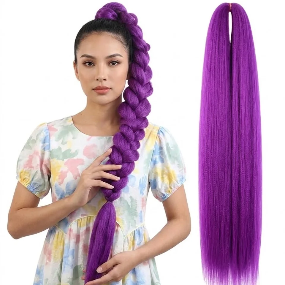 14 Inch Purple Jumbo Braiding Hair 60g Yaki Straight Synthetic Braid Hair Extensions Box Braids Crochet Twist Women