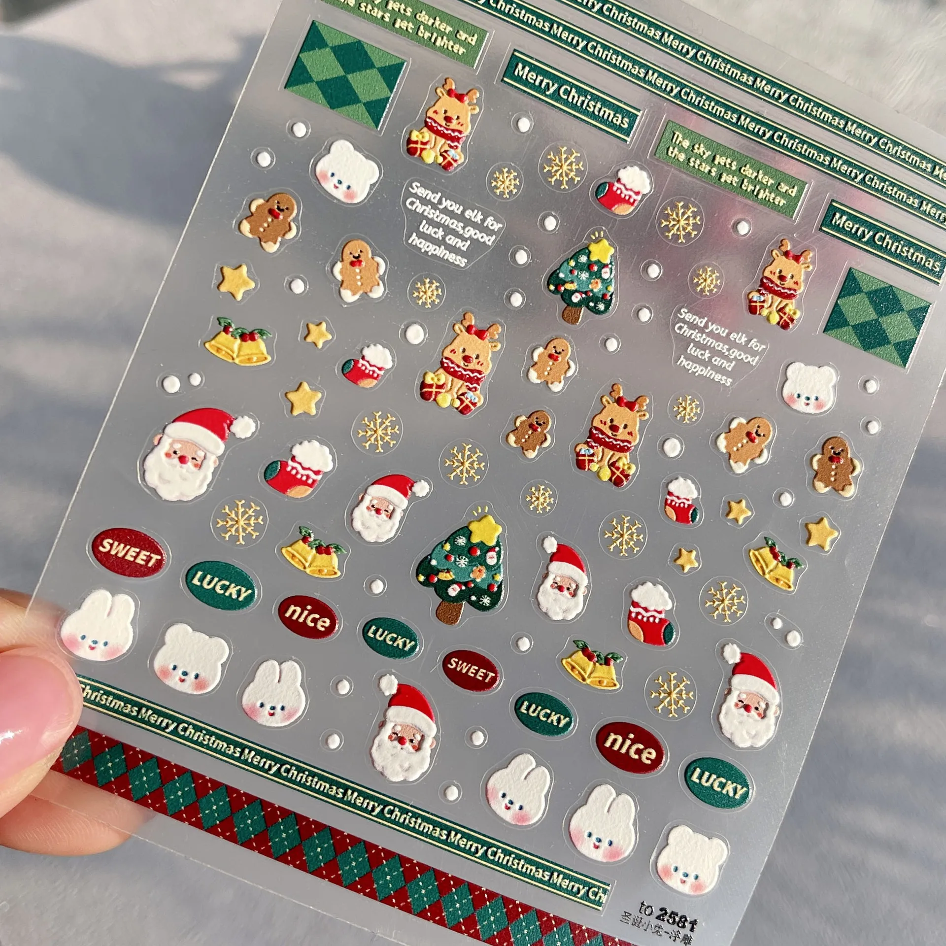 1 unidad de pegatinas para decoración de uñas en relieve 5D, pegatinas para uñas simples y bonitas de alta calidad, diseño de conejito de Navidad, pegatinas para decoración de uñas