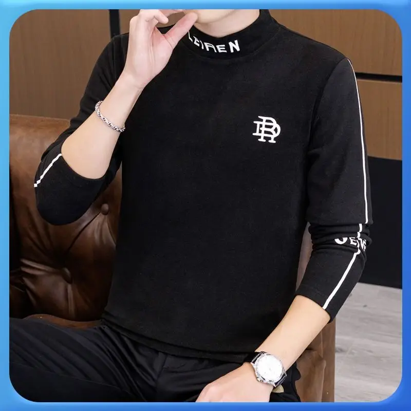 

Мужская теплая осенняя футболка из фланели с вышивкой, повседневная, модная, для ношения под другой одеждой