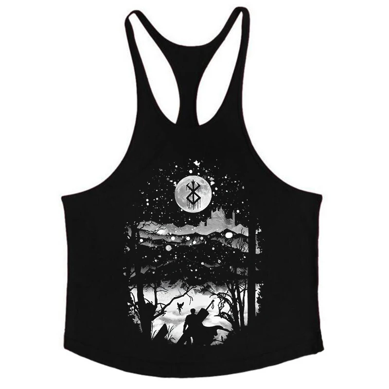Berserk Grafik-Tanktop aus Baumwolle für Herren, Sommer, ärmellos, Y-Back-Weste, für Fitness, Muskeltraining, sportliches Workout, Unterhemd, Activewear – Detail 12