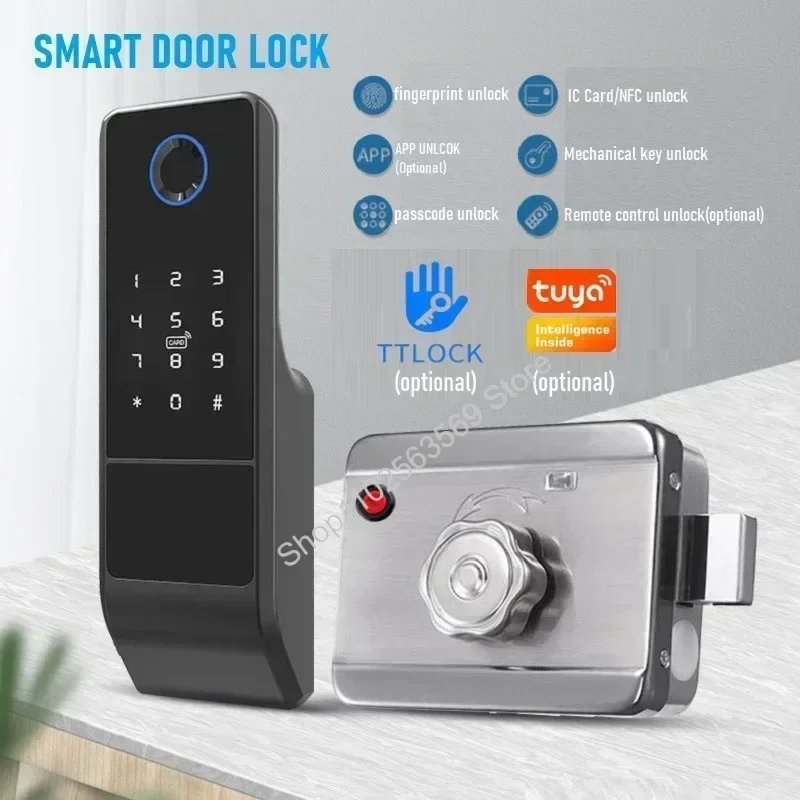 Tuya/TTlock APP Unlock Smart Door Lock Waterproof Courtyard Electronic Door Lock Fingerprint Password IC Card NFC Remote Unlock