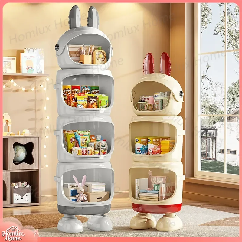 Multi-Layer Cartoon Storage Shelf for Living Room Snacks Toys and Floor Organization Plastic Stackable Storage Rack with Open