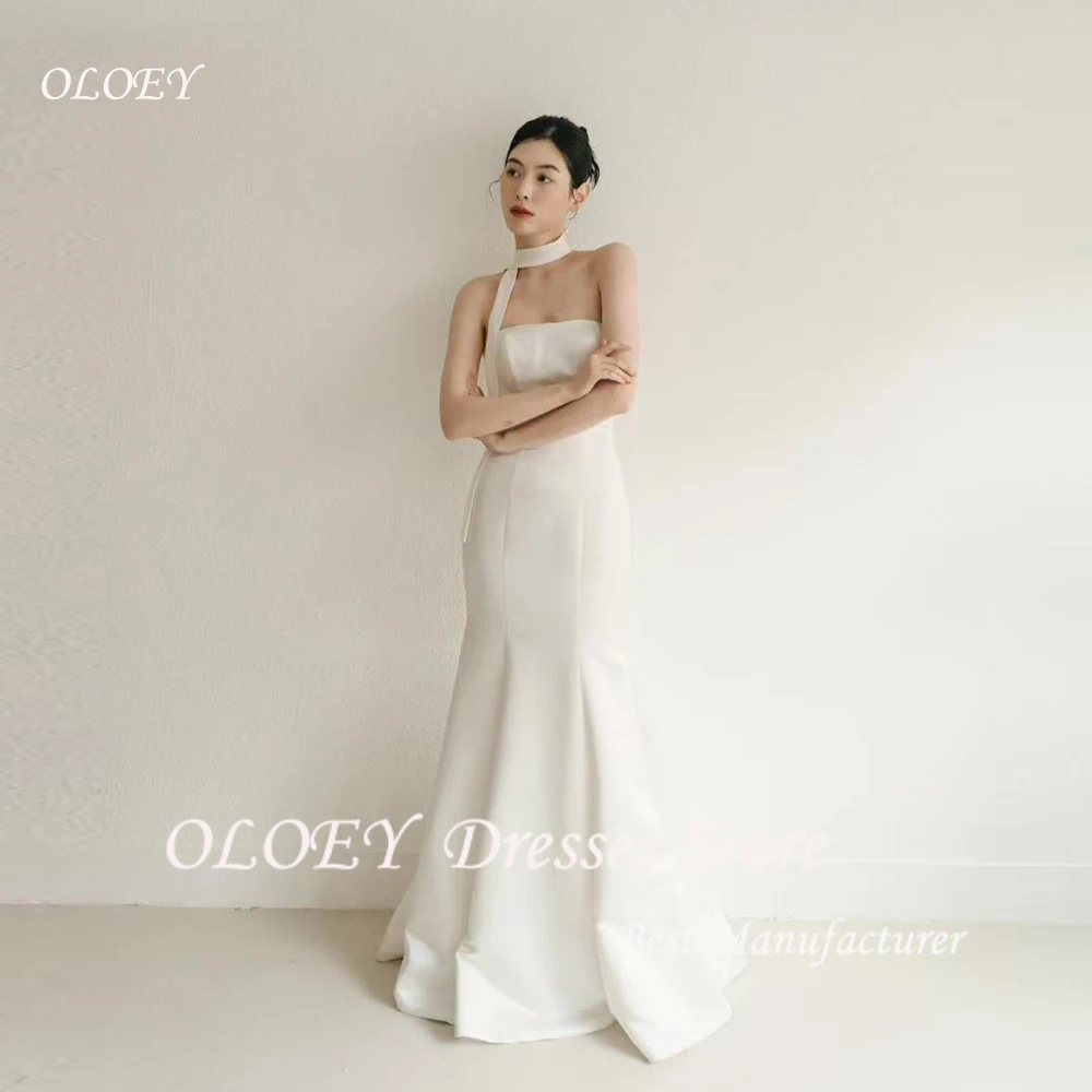 

OLOEY Simple Strapless Korea Mermaid Wedding Dresses Mermaid Photos Shoot Dress Silk Wedding Reception Dresses Customized