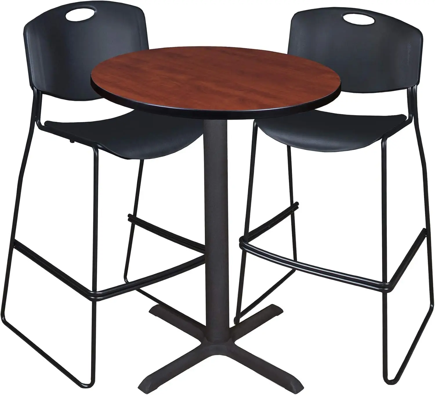 Cain 30 "" Round Café Table- Cherry & 2 Zeng Stack table-hitam