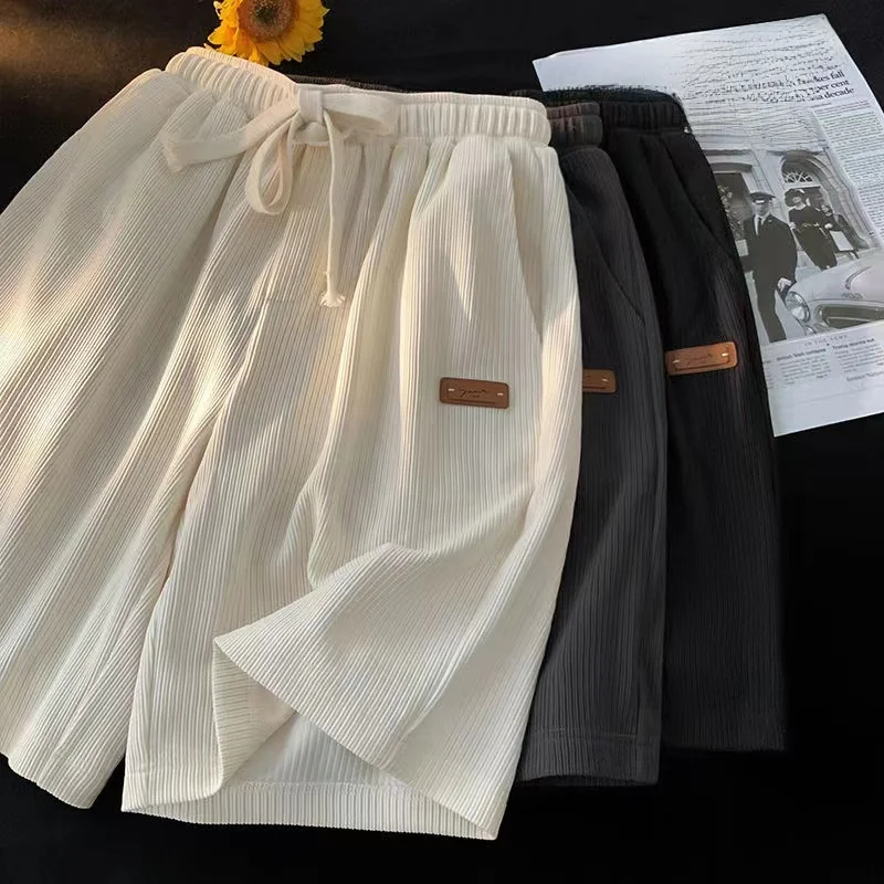 

plus Size Casual Embroidered Waist orts Men Women Summer New Loose Wide Leg Five Pants Hong Kong Sle Comfortable Breathable