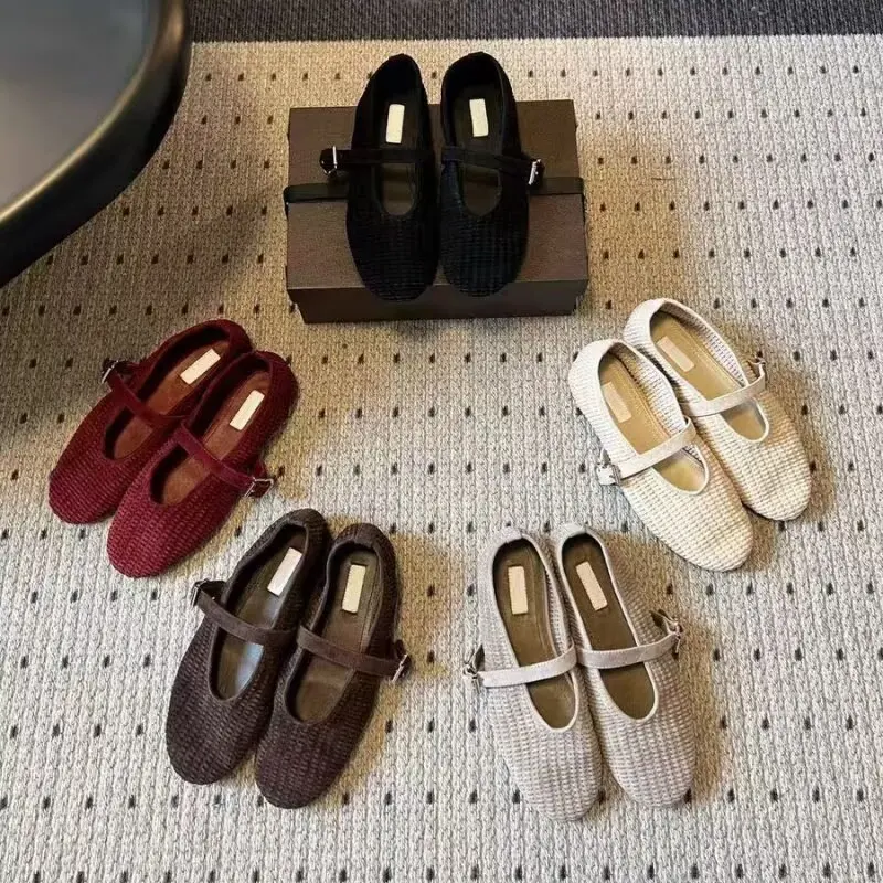 Designer Brand Original French Fashionable Woven One Word Buckle Mary Jane Shoes Flat And Comfortable Ballet Shoes