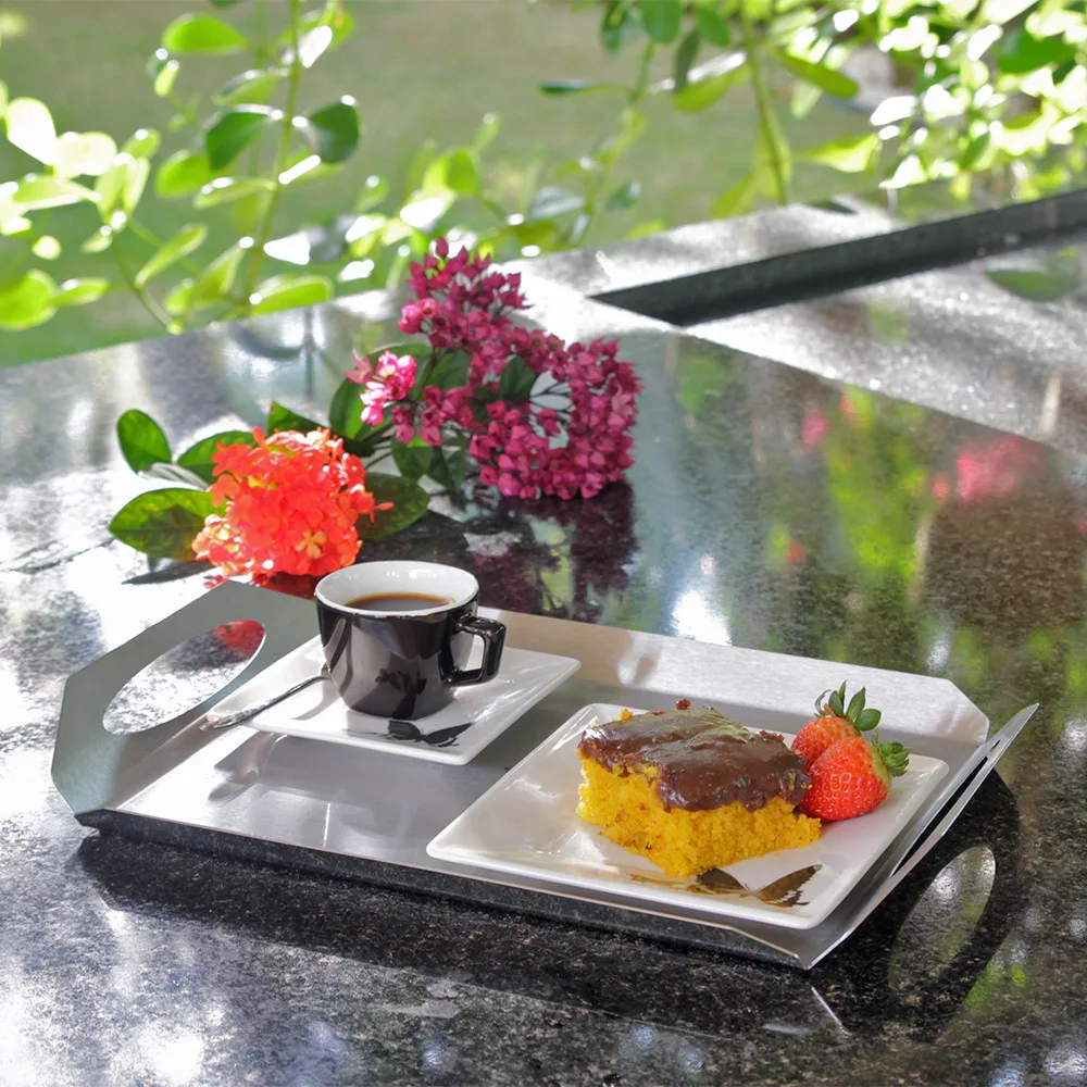 Tray for serving coffee and tea in stainless