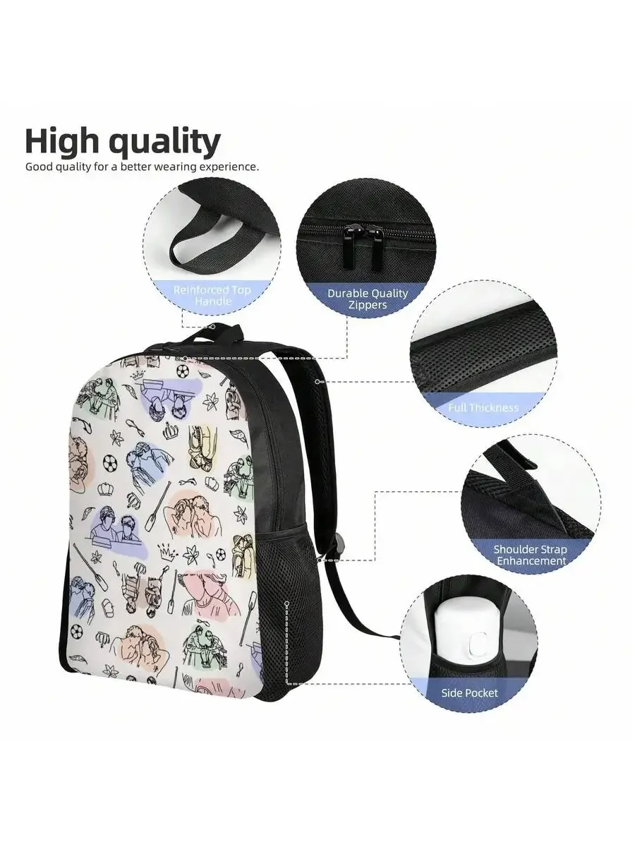 

Stylish Cartoon Print Backpack With Reinforced Handle And Side Pocket For Daily Use