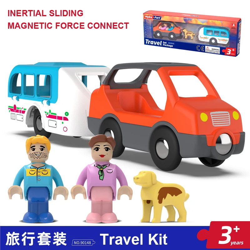 Inertial Sliding,Magnetic Force Connect,Travel Family Character Car Scene Set, Compatible With Orbital Children's Toy Cars，W06