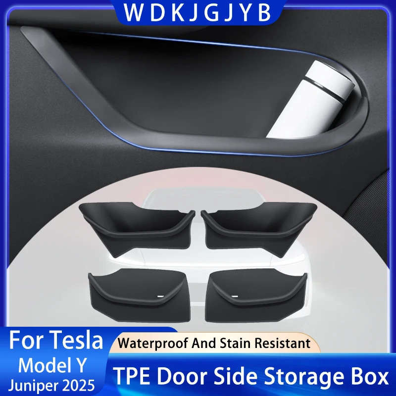 Pour Tesla nouveau modèle Y Juniper 2025 organisateur latéral de porte TPE boîte de rangement latérale de porte avant et arrière pour rafraîchir les accessoires intérieurs